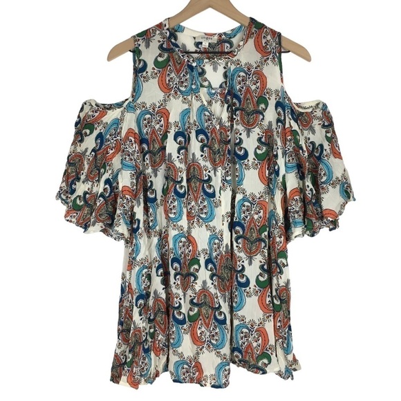 UMGEE Tunic Dress Cold Shoulder Keyhole V Neck Prairie Boho Festival Size Small - Picture 1 of 10